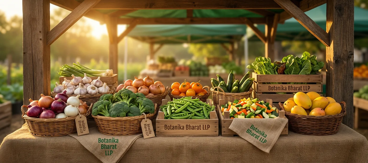 Fresh produce export India – onion garlic ginger mango grapes – wholesale fresh fruits vegetables – Botanika Bharat LLP