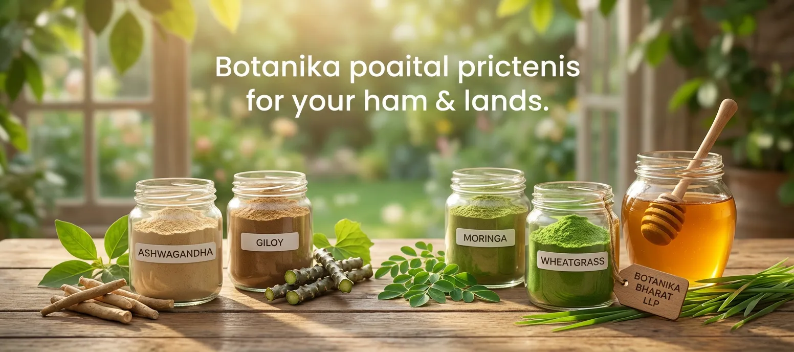 Ashwagandha giloy moringa wheatgrass honey export India – herbal wellness bulk buyer – Botanika Bharat LLP